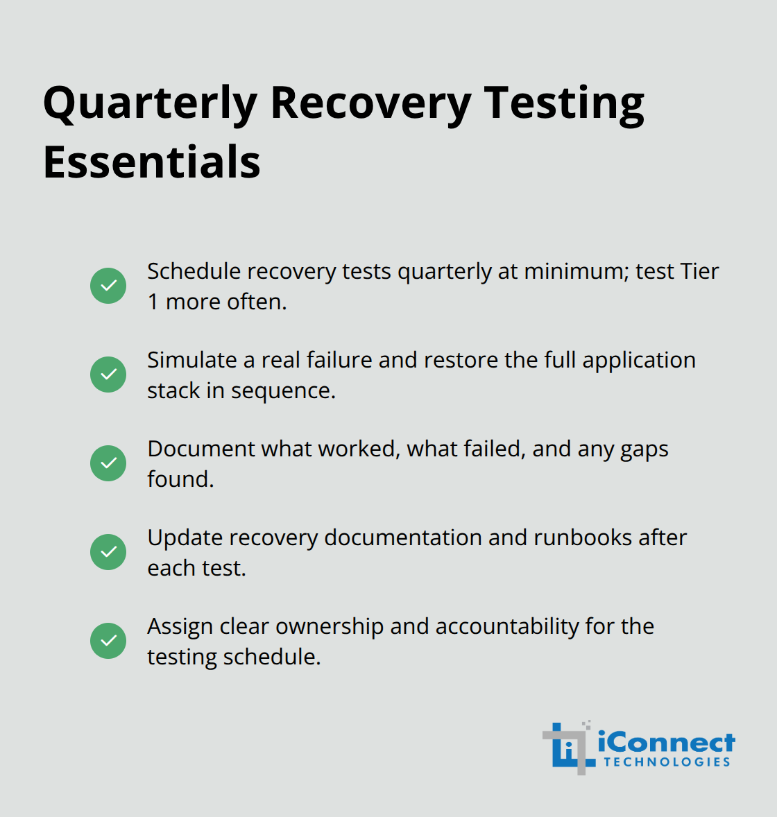Checklist of essential steps for effective quarterly recovery testing - Automated disaster recovery backups